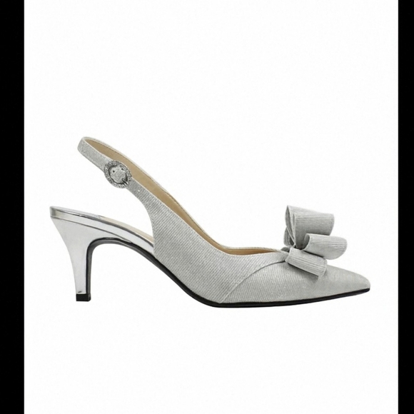 J. Renee SILVER Gabino Pointed Toe w/ BOW, Slingback Pumps *Sz 9.5* NEW, no Tags - Picture 2 of 16